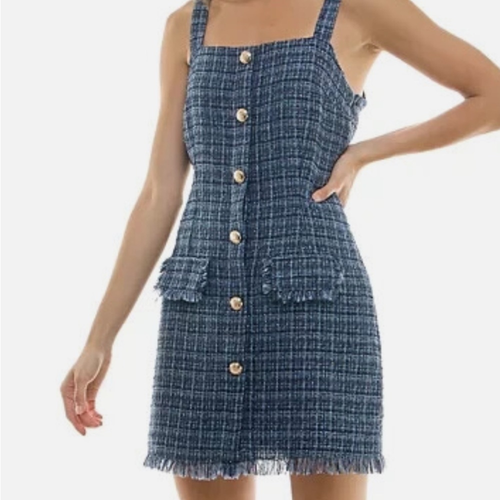 Stylish Blue Tweed Dress
